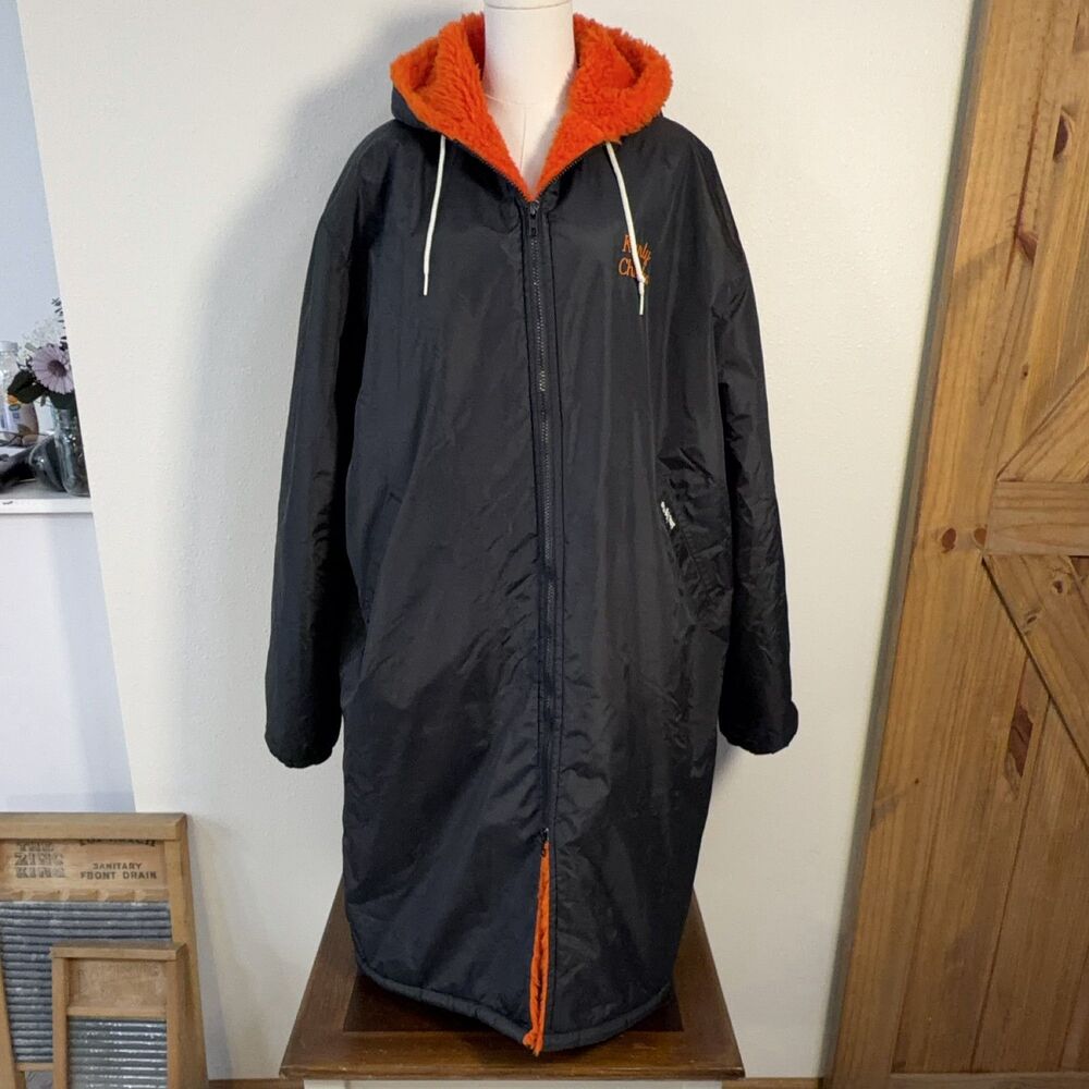 Vintage TruWest St. Charles Swim Team Parka L USA Black Orange Fleece Lined